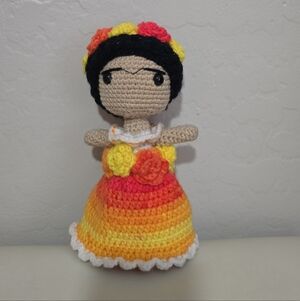 Handmade Crochet Doll with Colorful Dress